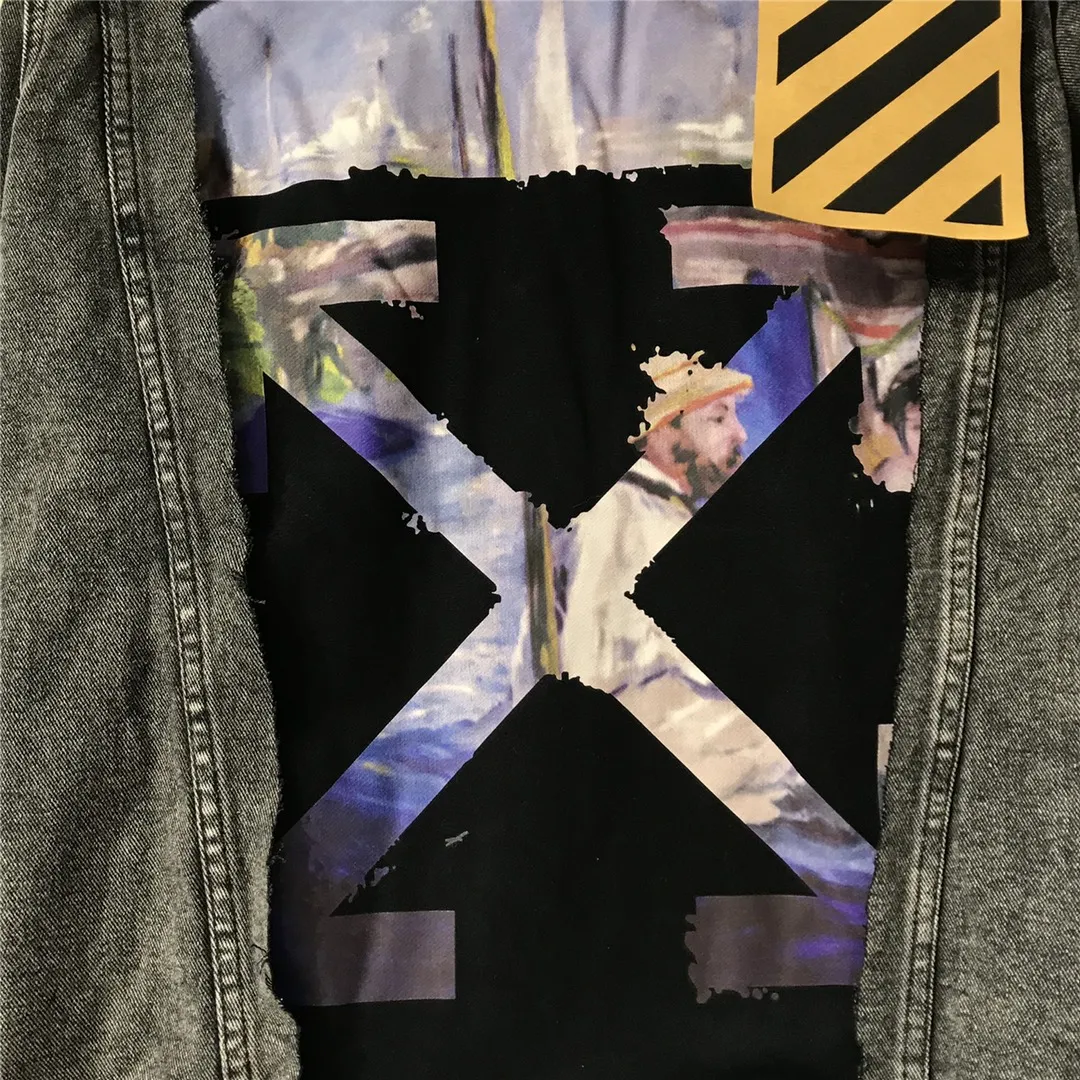Top tested version Off-White Spanish order King of high street jacket Dream splash OW exclusive powerful wash Exclusive limited series denim jacket Autumn and winter debut! High-end ink printing/gradient flame printing and dyeing process. Stitching oil painting denim jacket. Classic oil painting arrows, Monet's works, once again combined with art, "Claude Monet painting on his Boat" is a masterpiece that is perfectly combined with OW's iconic arrow logo. It has a prominent sign, the splicing of denim and sweatshirts, and the layering effect, which is high-street and eye-catching. The fabric is customized according to YB, heavy-weight washed cotton washed cloth, more than 10 processes of continuous washing and stone grinding, the color and texture are very textured, a full set of accessories are customized, the highest quality original hardware, original kraft paper stripe labeling, accept all challenges of the same version! Couple style washed ripped denim jacket! Of Whi2019's first autumn new single, with dreamy splash-ink printing and dyeing techniques, and classic hole-washed design, the official price is 11,000 yuan. The painting style is a bit like an artist's oil painting, giving people a unique and retro artistic atmosphere. The upper body is full of coolness, with a strong sense of high street, very yuppie! The gradient design all over the denim jacket is very clever and just the right touch! Off-White's first show series, you can imagine its matching magic, and in the streets of autumn and winter, denim is always indispensable. It is exclusively sold, with great value for money and ready to be shipped in seconds! The most classic denim jacket style, heavy washed and distressed craftsmanship, Manet's portrait, a tribute to Impressionism! Heavy washing gives the denim the strongest texture! Quality items are a must buy!  Derived from Off-White's classic elements, the most classic OW denim version, "IMPRESSIONISM" is a specially stylized item that pays homage to Impressionism with Manet's portraits and oil paintings. The large print on the back is Manet's signature One of the table oil paintings, it has a vintage effect. The color scheme is gray and white retro oil painting, pink Slogan and footnotes. It is very eye-catching (semi-finished products imported from Conley digital directly touch, super shocking) high weight and thick cotton denim, full hardware mold opening, super heavy work! Several washing and distressing processes before and after give the black denim a super retro texture! Pair the oversized silhouette with short sleeves or a sweatshirt to make you invincible and walk with wind!  Size chart